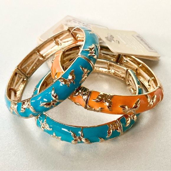 Jewelry - Elegant Gold and Turquoise orange tone Bangle Set of 3
